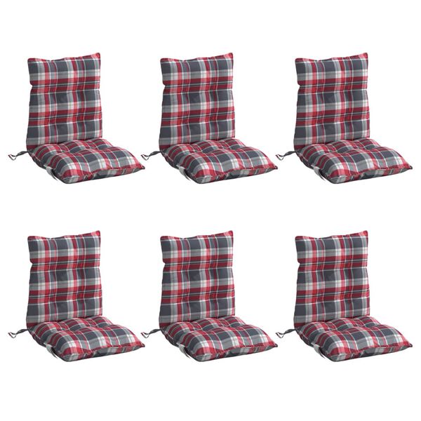 vidaXL Coussins de chaise &agrave; dossier bas lot de 6 motif carreaux rouge