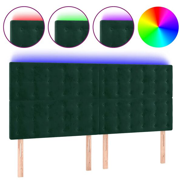 vidaXL T&ecirc;te de lit &agrave; LED Vert fonc&eacute; 180x5x118/128 cm Velours