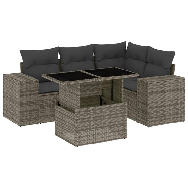 vidaXL Salon de jardin 5 pcs avec coussins gris r&eacute;sine tress&eacute;e