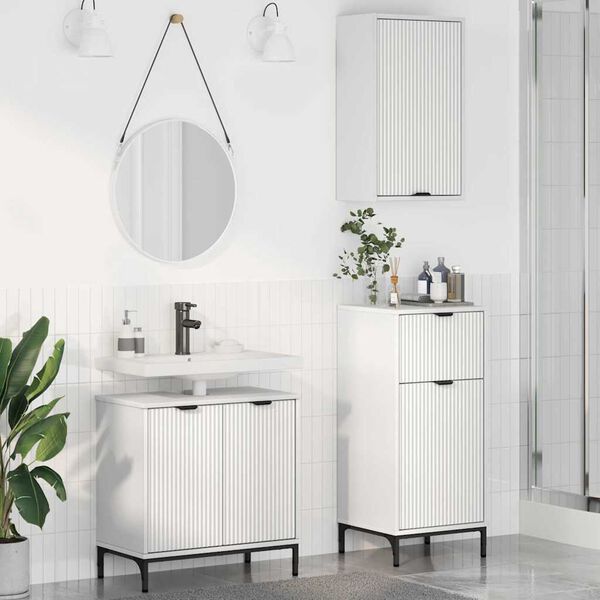 vidaXL Ensemble de mobilier de salle de bain avec tiroir 3 pcs Blanc