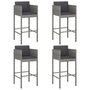 vidaXL Tabourets de bar avec coussins lot de 4 gris r&eacute;sine tress&eacute;e
