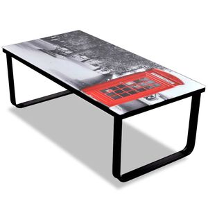 vidaXL Table basse avec impression de cabine t&eacute;l&eacute;phonique Dessus verre