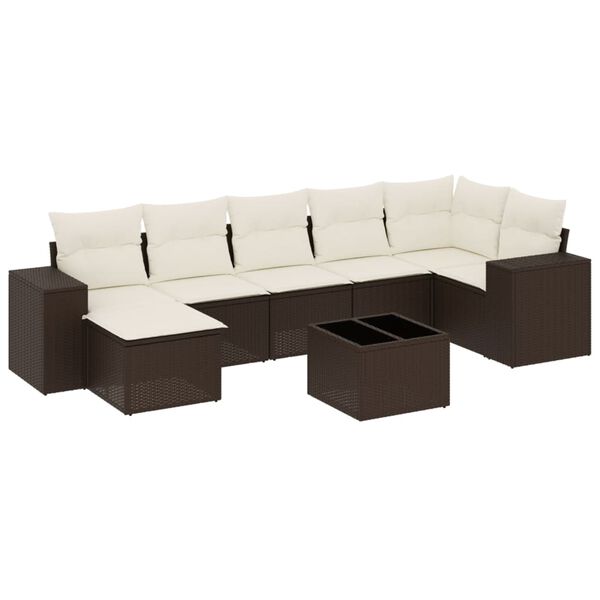 vidaXL Salon de jardin 8 pcs avec coussins marron r&eacute;sine tress&eacute;e
