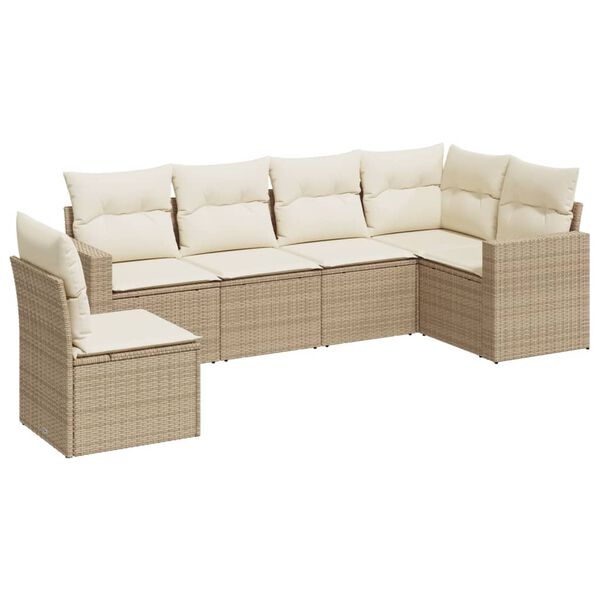 vidaXL Salon de jardin avec coussins 6 pcs beige r&eacute;sine tress&eacute;e