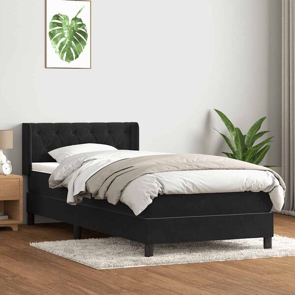vidaXL Sommier &agrave; lattes de lit avec matelas noir 80x220 cm velours