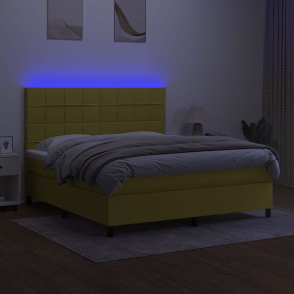 vidaXL Sommier &agrave; lattes de lit et matelas et LED Vert 180x200 cm Tissu