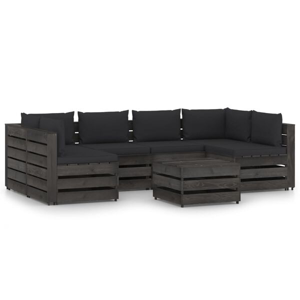 vidaXL Salon de jardin 7 pcs avec coussins Bois impr&eacute;gn&eacute; de gris