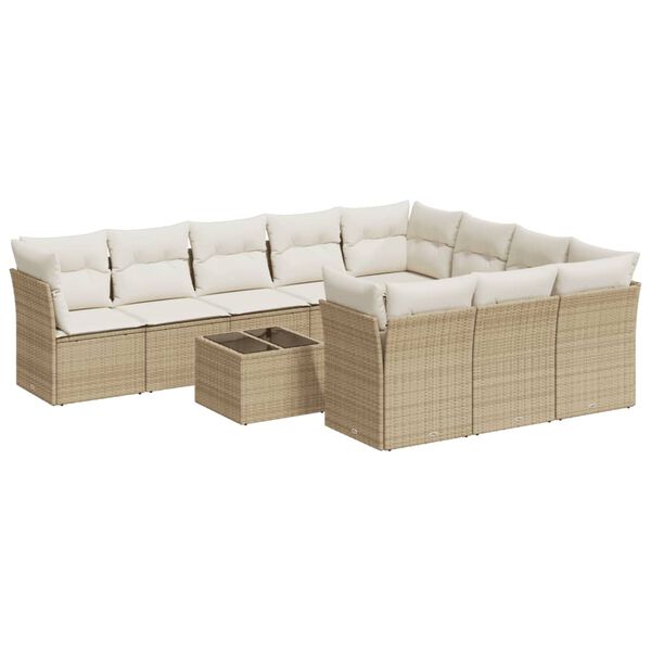 vidaXL Salon de jardin 11 pcs avec coussins beige r&eacute;sine tress&eacute;e