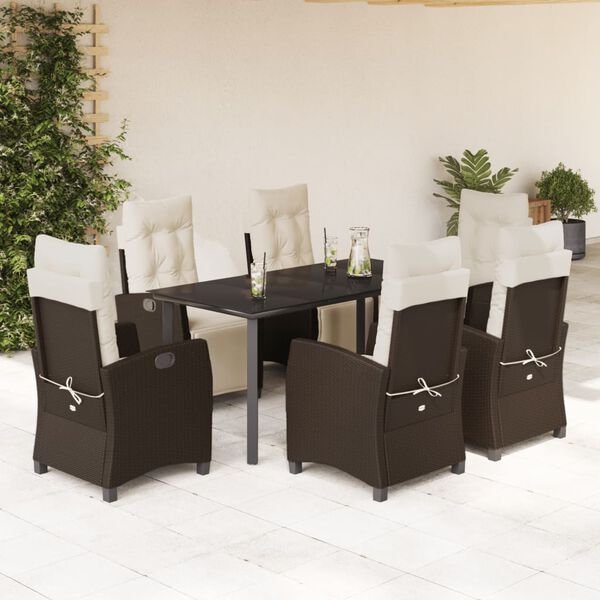 vidaXL Ensemble &agrave; manger de jardin et coussins 7 pcs marron rotin