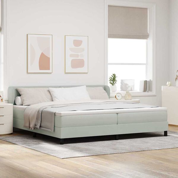 vidaXL Lit &agrave; ressorts avec matelas Gris clair 200 x 200 cm Velours