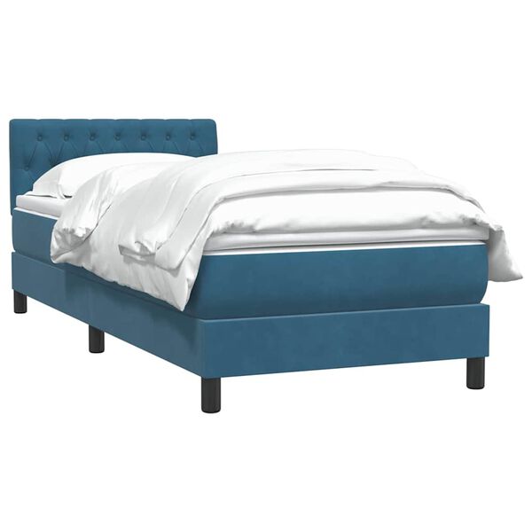 vidaXL Sommier &agrave; lattes de lit et matelas bleu fonc&eacute; 90x220 cm velours