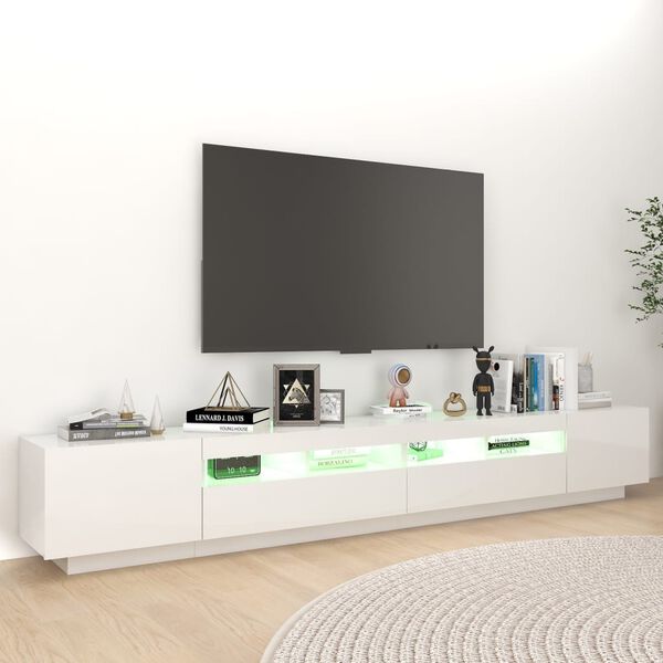 vidaXL Meuble TV avec lumi&egrave;res LED Blanc brillant 260x35x40 cm