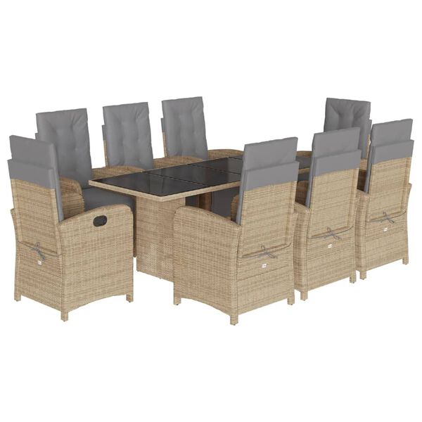 vidaXL Ensemble &agrave; manger de jardin et coussins 9 pcs beige Poly rotin