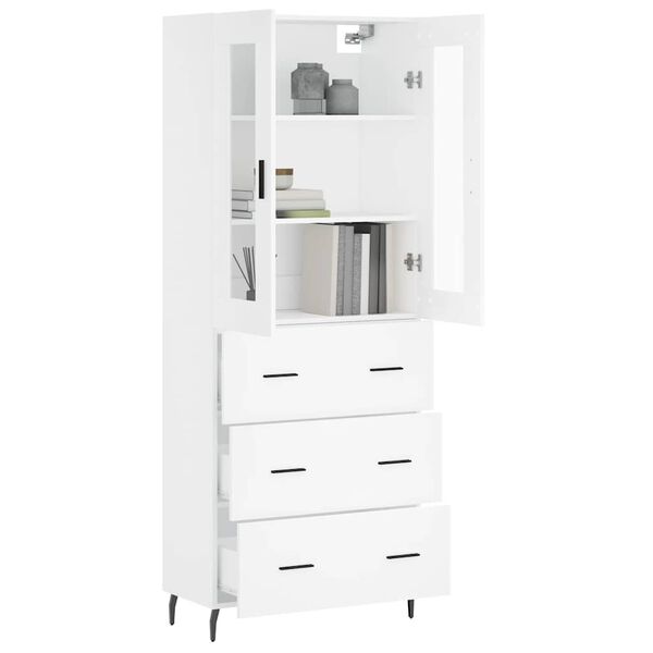 vidaXL Buffet haut Blanc 69,5x34x180 cm Bois d'ing&eacute;nierie