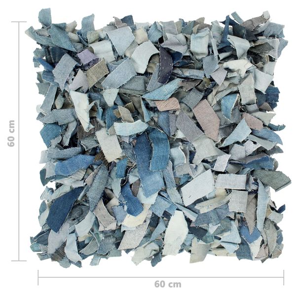 vidaXL Coussin shaggy denim Bleu 60x60 cm Cuir et coton