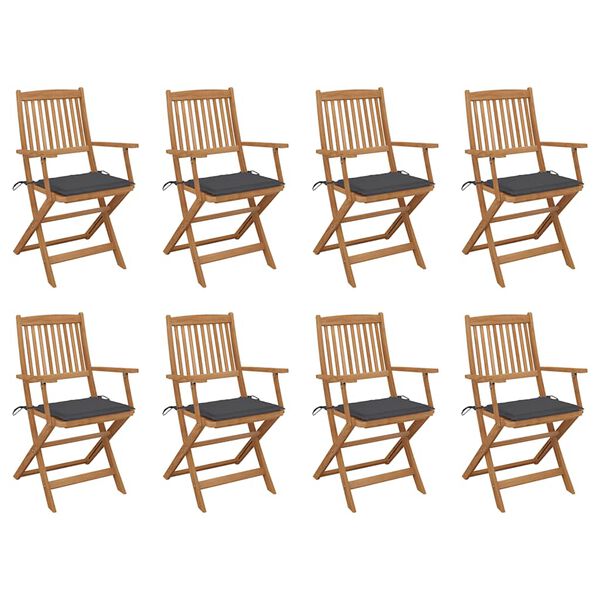 vidaXL Chaises pliables d'ext&eacute;rieur et coussins lot de 8 Bois d'acacia