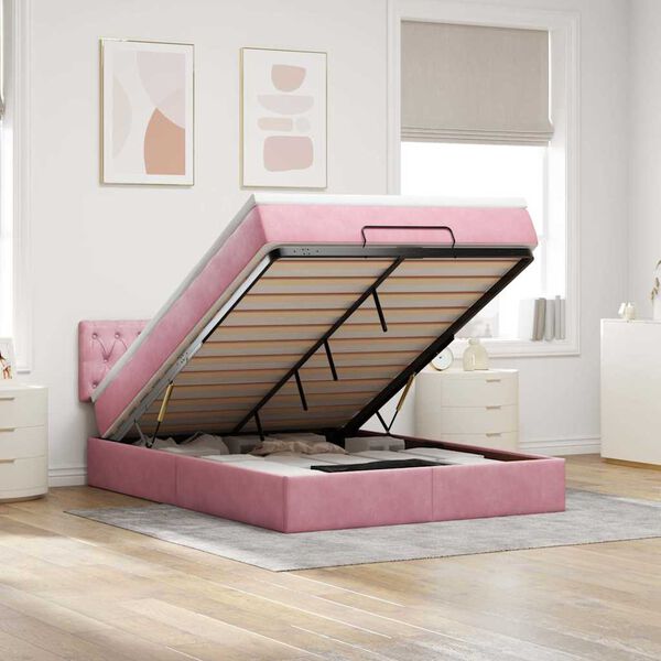 vidaXL Cadre de lit ottoman avec matelas rose 140x190 cm velours