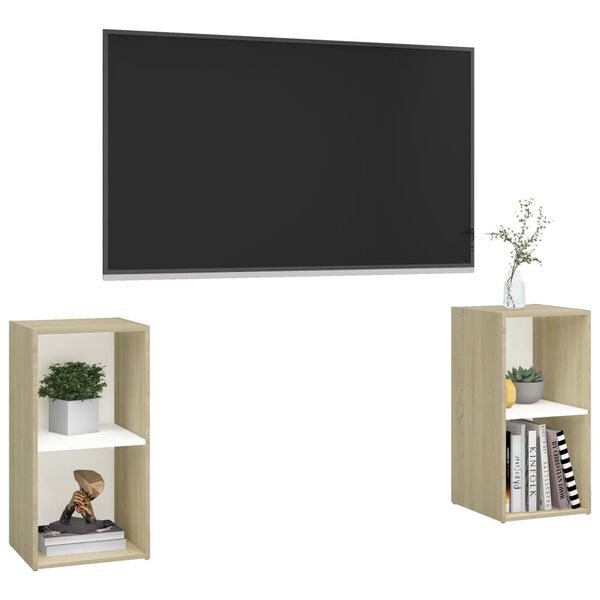 vidaXL Meubles TV 2 pcs Blanc et ch&ecirc;ne sonoma Bois d'ing&eacute;nierie