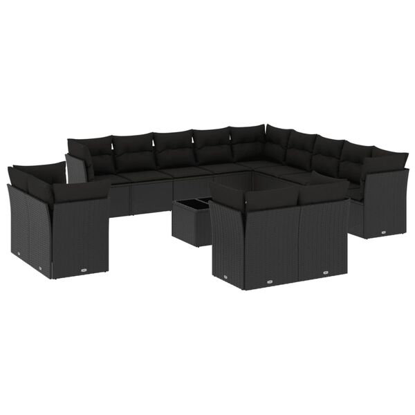 vidaXL Salon de jardin avec coussins 14 pcs noir r&eacute;sine tress&eacute;e