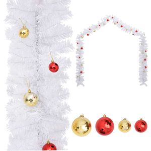 vidaXL Guirlande de No&euml;l d&eacute;cor&eacute;e avec boules Blanc 5 m