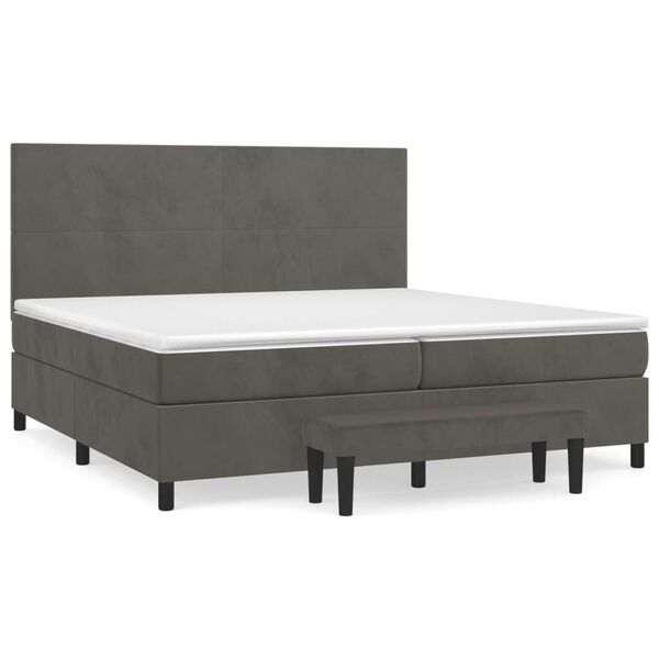 vidaXL Sommier &agrave; lattes de lit et matelas Gris fonc&eacute; 200x200cm Velours