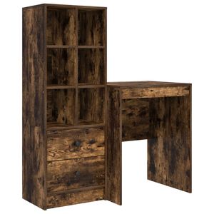 vidaXL Bureau avec tiroir avec &eacute;tag&egrave;re avec stockage 2 pcs Ch&ecirc;ne fum&eacute;