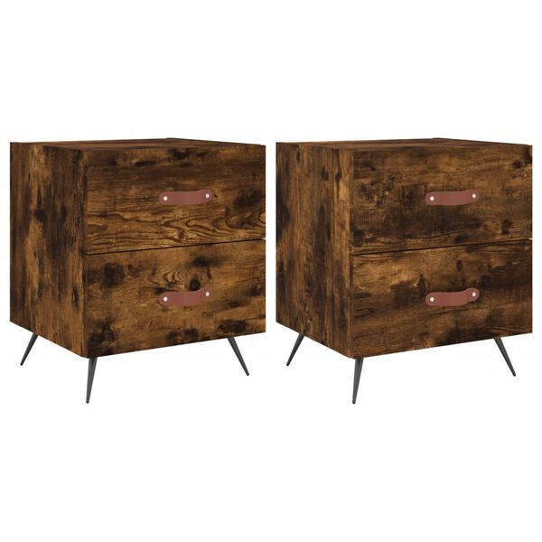 vidaXL Tables de chevet 2pcs ch&ecirc;ne fum&eacute; 40x35x47,5cm bois d&rsquo;ing&eacute;nierie