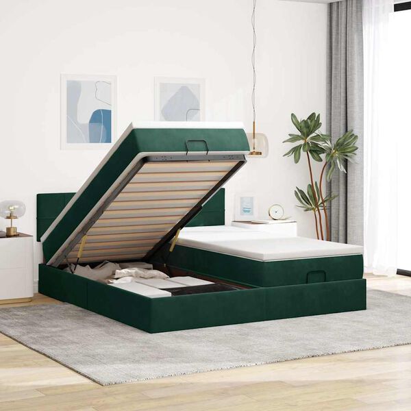 VidaXL Cadre de lit ottoman avec matelas vert foncé 180x200cm velours