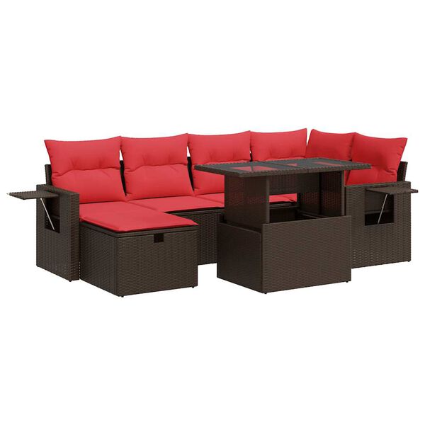 vidaXL Salon de jardin avec coussins 7 pcs marron résine tressée acacia