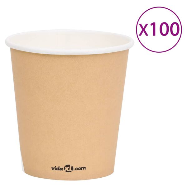 vidaXL Tasses &agrave; caf&eacute; en papier 200 ml 100 pcs Marron