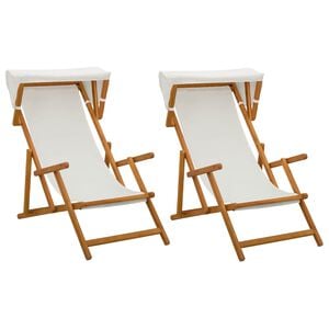 vidaXL Chaise Longue 2 pcs 3 Position Bois d'eucalyptus massif Cr&egrave;me