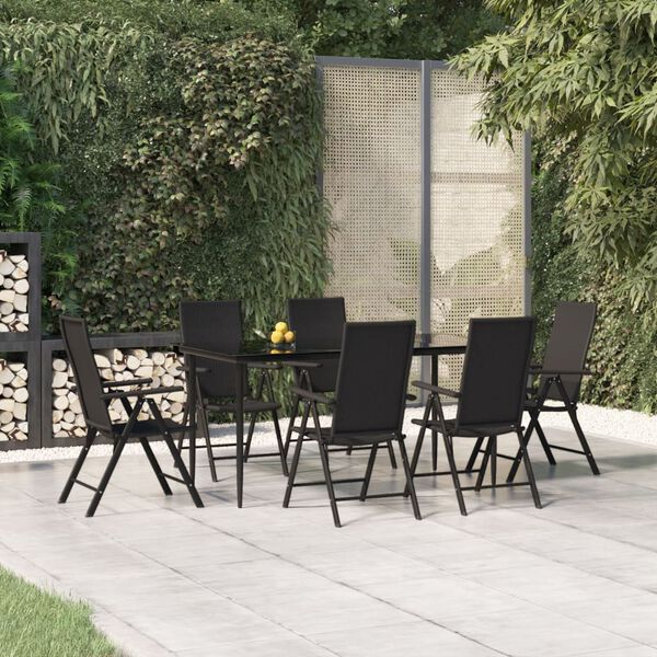 vidaXL Ensemble à manger de jardin 7 pcs Noir Résine tressée