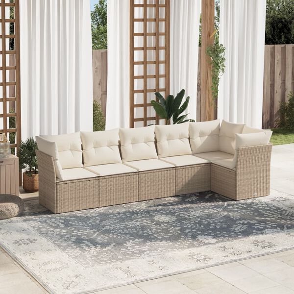 vidaXL Salon de jardin avec coussins 6 pcs beige r&eacute;sine tress&eacute;e