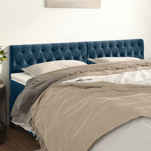 vidaXL T&ecirc;tes de lit Bleu fonc&eacute; 180 x 7 x 78/88 cm Velours