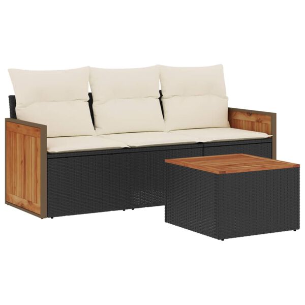 vidaXL Salon de jardin 4 pcs avec coussins noir r&eacute;sine tress&eacute;e