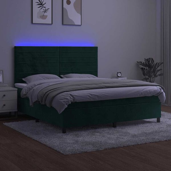 vidaXL Sommier &agrave; lattes de lit avec matelas LED Vert fonc&eacute; 180x200 cm