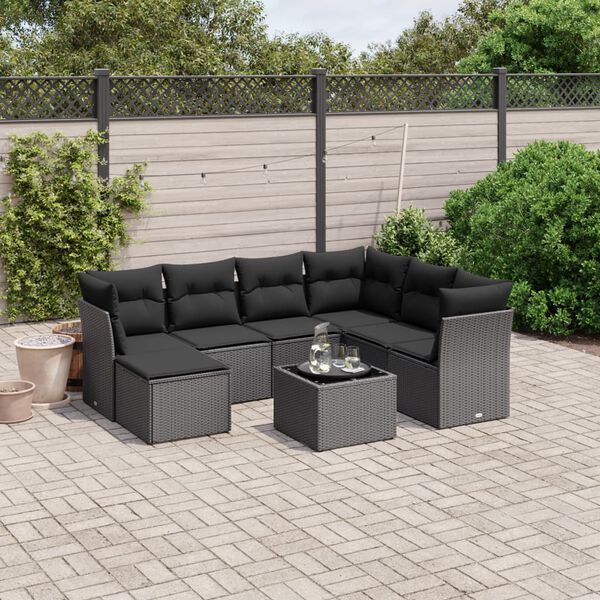vidaXL Salon de jardin 8 pcs avec coussins noir r&eacute;sine tress&eacute;e