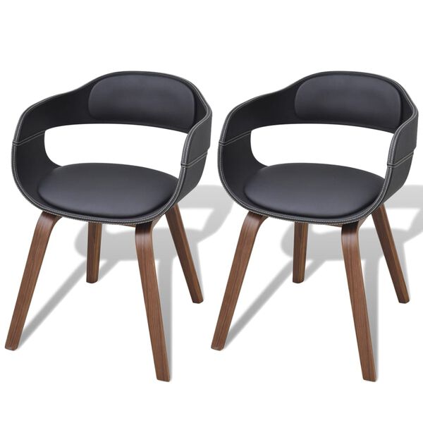 vidaXL Chaises &agrave; manger lot de 2 noir bois courb&eacute; et similicuir