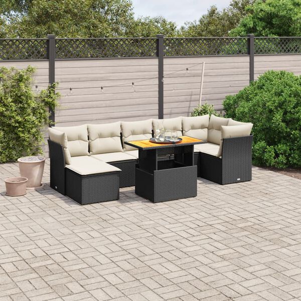 vidaXL Salon de jardin 8 pcs avec coussins noir r&eacute;sine tress&eacute;e