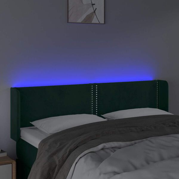 vidaXL T&ecirc;te de lit &agrave; LED Vert fonc&eacute; 147x16x78/88 cm Velours