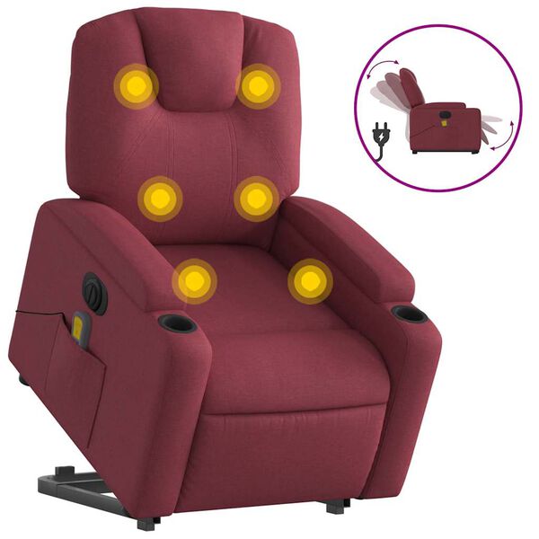 vidaXL Fauteuil inclinable de massage &eacute;lectrique Rouge bordeaux Tissu