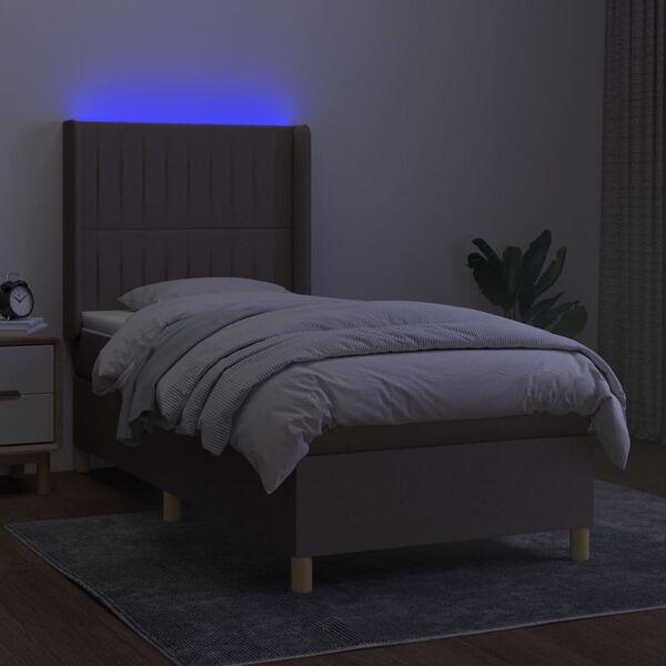 vidaXL Sommier &agrave; lattes de lit matelas et LED Taupe 90x200 cm Tissu