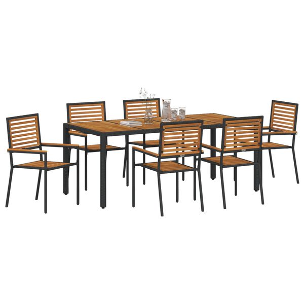 vidaXL Ensemble de salle à manger pour jardin 7 pcs Noir et Bois