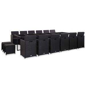 vidaXL Ensemble &agrave; manger d'ext&eacute;rieur 17 pcs avec coussins Rotin Noir