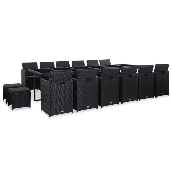 vidaXL Ensemble &agrave; manger d'ext&eacute;rieur 17 pcs avec coussins Rotin Noir