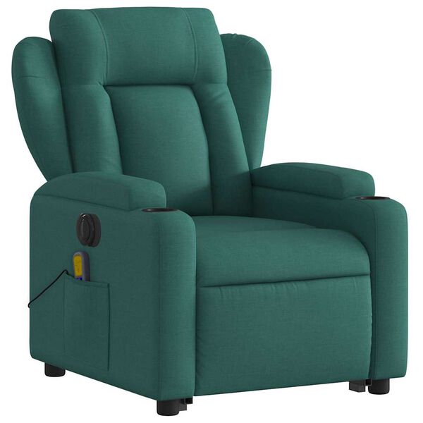 vidaXL Fauteuil inclinable de massage &eacute;lectrique Vert fonc&eacute; Tissu