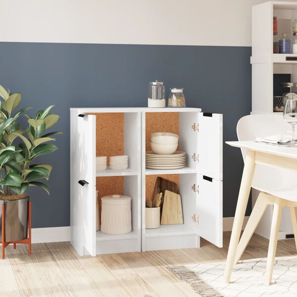 vidaXL Buffets 2 pcs Blanc brillant 30x30x70 cm Bois d'ing&eacute;nierie