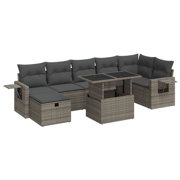 vidaXL Salon de jardin 8 pcs avec coussins gris r&eacute;sine tress&eacute;e