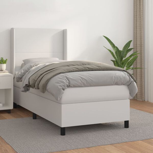 vidaXL Sommier &agrave; lattes de lit avec matelas Blanc 90x190 cm Similicuir