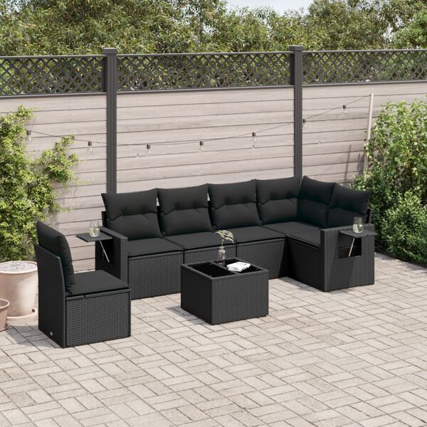 vidaXL Salon de jardin 7 pcs avec coussins noir r&eacute;sine tress&eacute;e